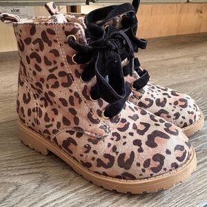Toddler Leopard Print Combat Boots Size 8 Side Zip Lace-Up